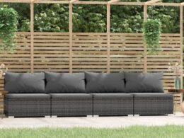 vidaXL 4 Seater Sofa with Cushions Gray Poly Rattan