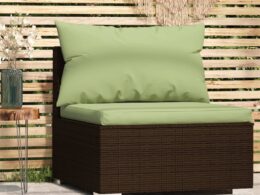 vidaXL Patio Middle Sofa with Cushions Brown Poly Rattan