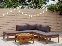 vidaXL 6 Piece Patio Lounge Set with Cushion Solid Acacia Wood