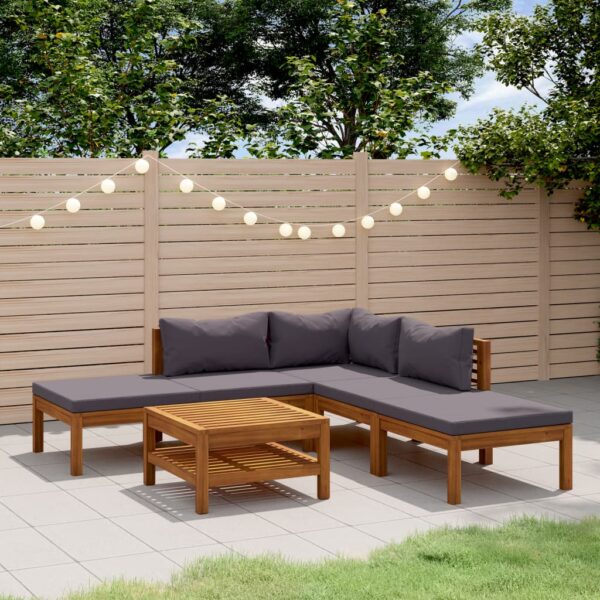 vidaXL 6 Piece Patio Lounge Set with Cushion Solid Acacia Wood
