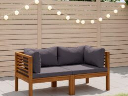 vidaXL 2-Seater Patio Sofa with Cushion Solid Acacia Wood
