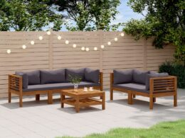 vidaXL 6 Piece Patio Lounge Set with Cushion Solid Acacia Wood