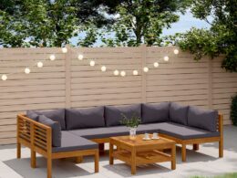 vidaXL 7 Piece Patio Lounge Set with Cushion Solid Acacia Wood