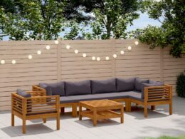 vidaXL 7 Piece Patio Lounge Set with Cushion Solid Acacia Wood