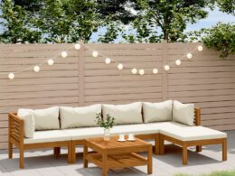 vidaXL 6 Piece Patio Lounge Set with Cream Cushion Solid Acacia Wood