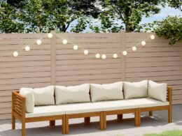 vidaXL 4-Seater Patio Sofa with Cream Cushion Solid Acacia Wood