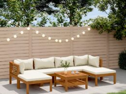 vidaXL 7 Piece Patio Lounge Set with Cream Cushion Solid Acacia Wood