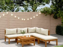 vidaXL 6 Piece Patio Lounge Set with Cream Cushion Solid Acacia Wood