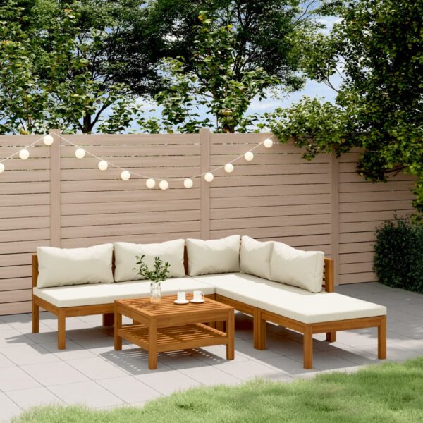 vidaXL 6 Piece Patio Lounge Set with Cream Cushion Solid Acacia Wood