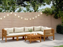 vidaXL 6 Piece Patio Lounge Set with Cream Cushion Solid Acacia Wood