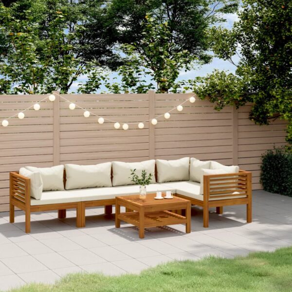 vidaXL 6 Piece Patio Lounge Set with Cream Cushion Solid Acacia Wood