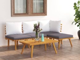 vidaXL 5 Piece Patio Lounge Set with Cushions Solid Acacia Wood