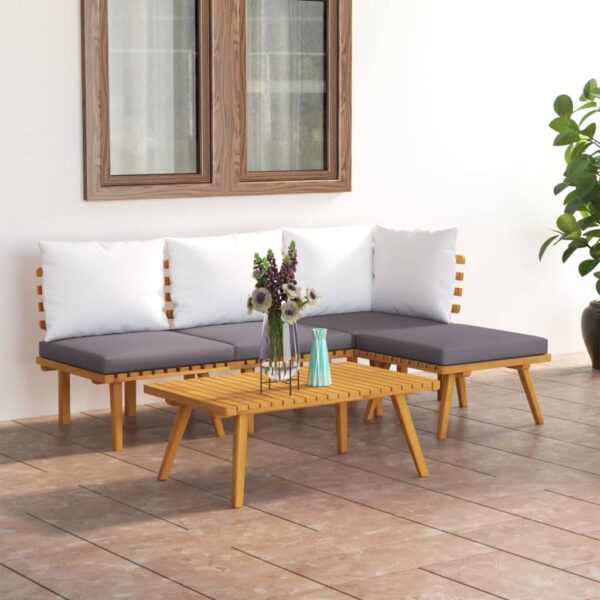 vidaXL 5 Piece Patio Lounge Set with Cushions Solid Acacia Wood
