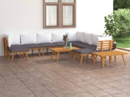 vidaXL 12 Piece Patio Lounge Set with Cushions Solid Acacia Wood