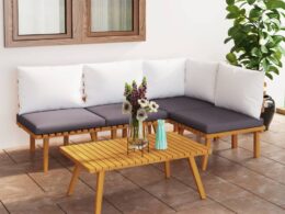 vidaXL 5 Piece Patio Lounge Set with Cushions Solid Acacia Wood