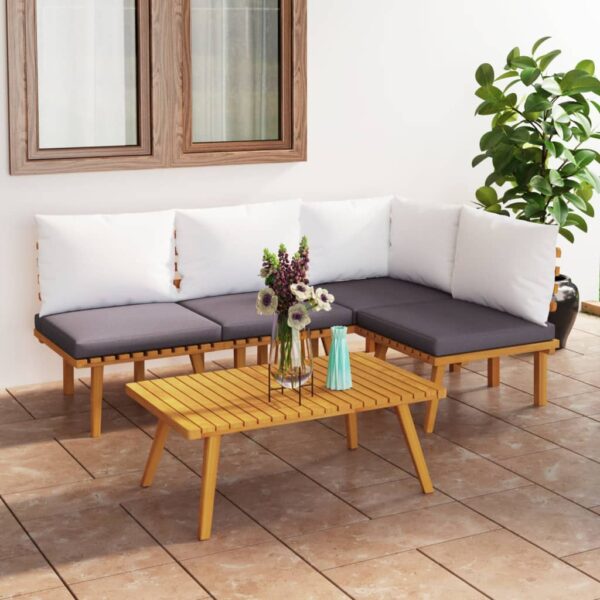 vidaXL 5 Piece Patio Lounge Set with Cushions Solid Acacia Wood