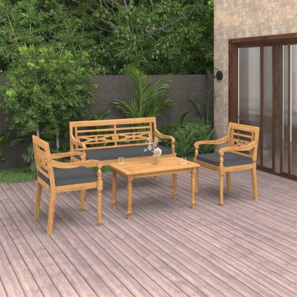 vidaXL 4 Piece Patio Dining Set with Cushions Solid Teak Wood