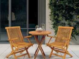 vidaXL 3 Piece Patio Dining Set Solid Wood Teak