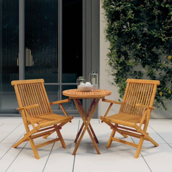 vidaXL 3 Piece Patio Dining Set Solid Wood Teak