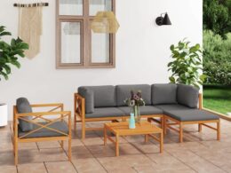 vidaXL 6 Piece Patio Lounge Set with Gray Cushions Solid Teak Wood