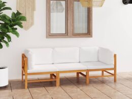 vidaXL 3-Seater Patio Sofa with Cream Cushions Solid Teak Wood