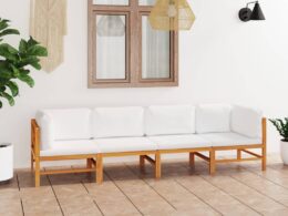 vidaXL 4-Seater Patio Sofa with Cream Cushions Solid Teak Wood