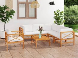 vidaXL 7 Piece Patio Lounge Set with Cream Cushions Solid Wood Teak