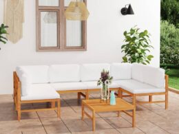 vidaXL 7 Piece Patio Lounge Set with Cream Cushions Solid Teak Wood