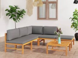 vidaXL 6 Piece Patio Lounge Set with Gray Cushions Solid Teak Wood