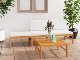 vidaXL 4 Piece Patio Lounge Set with Cream Cushions Solid Teak Wood
