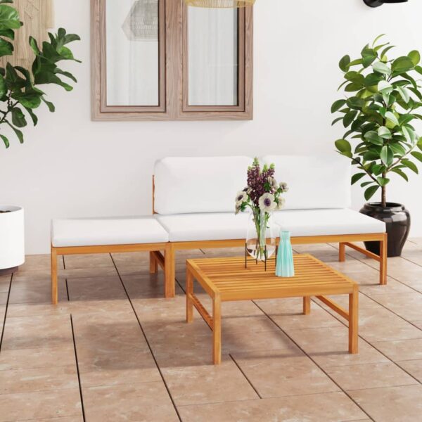 vidaXL 4 Piece Patio Lounge Set with Cream Cushions Solid Teak Wood