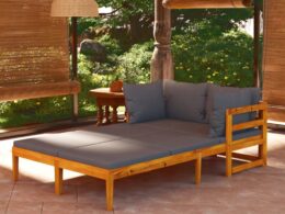 vidaXL Sun Loungers with Dark Gray Cushions 2 pcs Acacia Wood