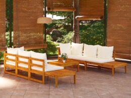 vidaXL 5 Piece Patio Lounge Set with Cream White Cushions Acacia Wood
