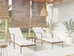 vidaXL Sun Loungers 2 pcs with Table Poly Rattan Brown