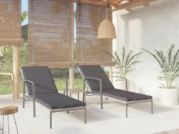 vidaXL Sun Loungers 2 pcs with Table Poly Rattan Gray