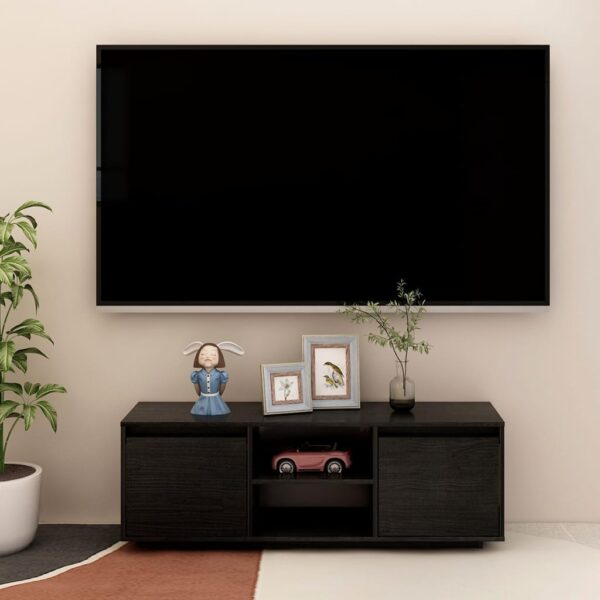vidaXL TV Stand Black 43.3"x11.8"x15.7" Solid Pinewood