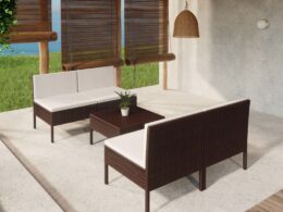 vidaXL 5 Piece Patio Lounge Set with Cushions Poly Rattan Brown