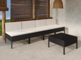 vidaXL 5 Piece Patio Lounge Set with Cushions Poly Rattan Black