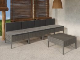vidaXL 5 Piece Patio Lounge Set with Cushions Poly Rattan Gray