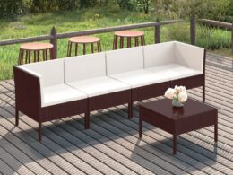 vidaXL 5 Piece Patio Lounge Set with Cushions Poly Rattan Brown
