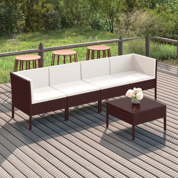 vidaXL 5 Piece Patio Lounge Set with Cushions Poly Rattan Brown