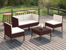 vidaXL 5 Piece Patio Lounge Set with Cushions Poly Rattan Brown