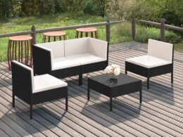 vidaXL 5 Piece Patio Lounge Set with Cushions Poly Rattan Black
