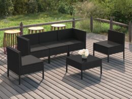 vidaXL 6 Piece Patio Lounge Set with Cushions Poly Rattan Black