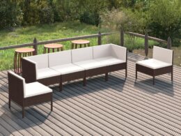 vidaXL 6 Piece Patio Lounge Set with Cushions Poly Rattan Brown