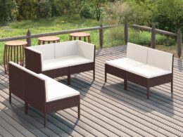 vidaXL 6 Piece Patio Lounge Set with Cushions Poly Rattan Brown