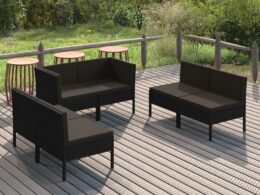 vidaXL 6 Piece Patio Lounge Set with Cushions Poly Rattan Black