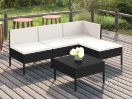 vidaXL 5 Piece Patio Lounge Set with Cushions Poly Rattan Black
