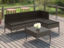 vidaXL 5 Piece Patio Lounge Set with Cushions Poly Rattan Gray