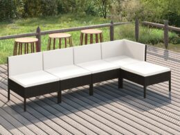vidaXL 5 Piece Patio Lounge Set with Cushions Poly Rattan Black